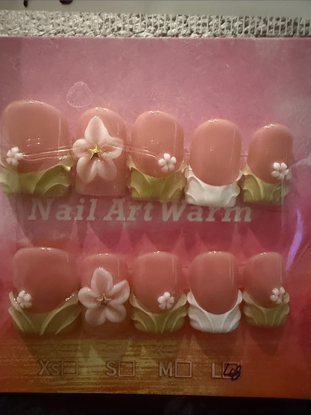 Green And  white Floral 3D handmade acrylic Press-On Nails